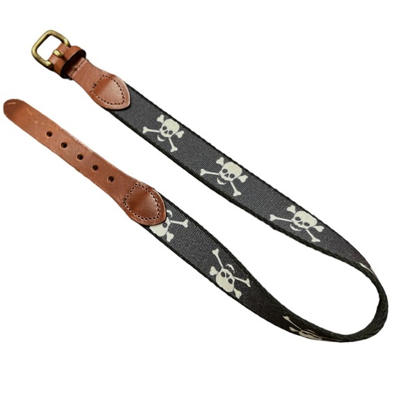 Jolly Roger's crossbones  belt children's black with brown leather trim EUC - Picture 2 of 8